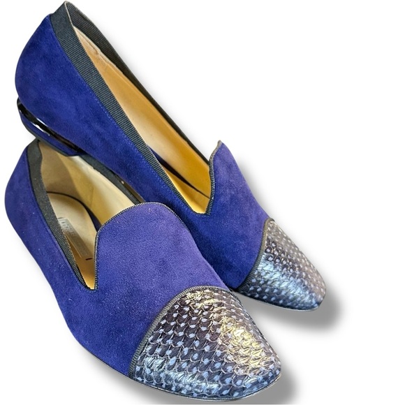 NWT Nicholas Kirkwood Blue Suede & Snakeskin Cap Toe Loafers Size 7 ASO Beatrice - Picture 7 of 16
